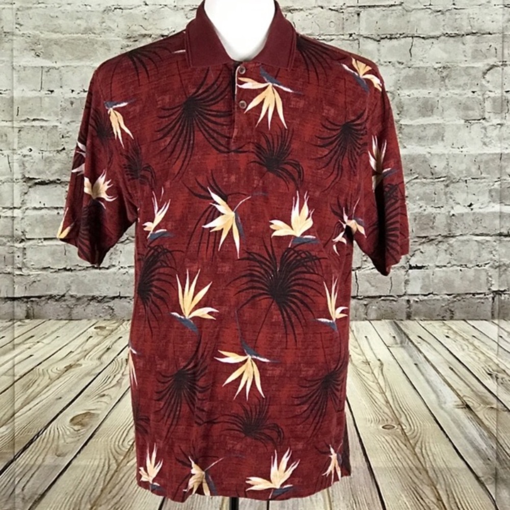 ARROW BURGUNDY HAWAIIAN PALM FLORAL POLO SHIRT